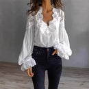 Women’s Long Puff Sleeve Lace Blouse – Elegant Vintage Style Top