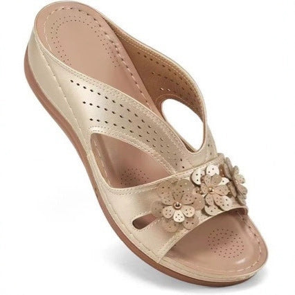 Women's Comfortable Footbed Sandals With Floral Design – Orthopedic Summer Comfort