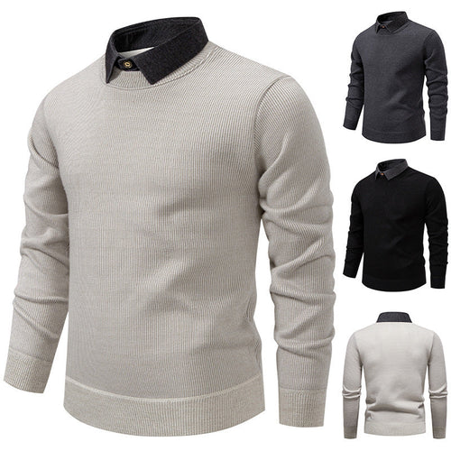 Mens Fine Knit Sweater Modern Collar – Stylish Casual Pullover