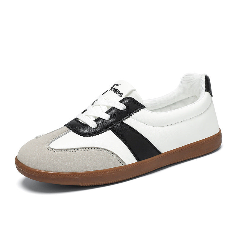 Women’s Trendy Laced-Up Faux Leather Sneakers – Cushioned Everyday Comfort