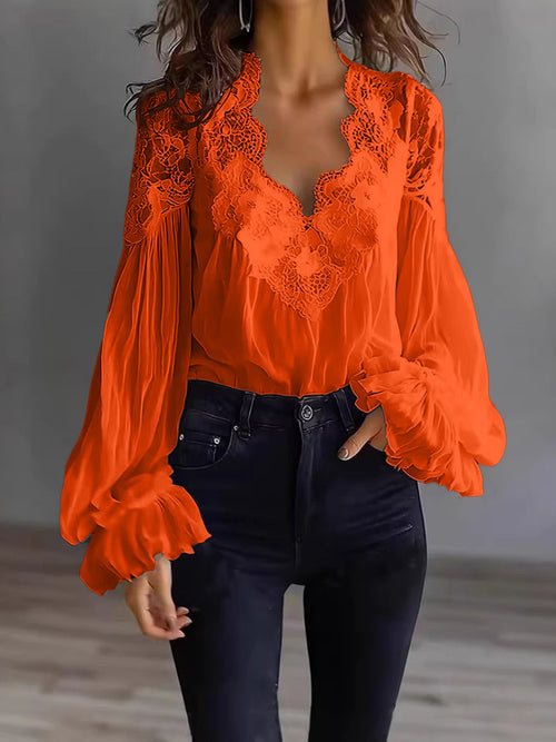 Women’s Long Puff Sleeve Lace Blouse – Elegant Vintage Style Top