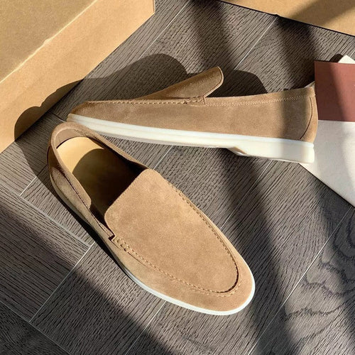 Mens Classic Brown Suede Loafers Slip-On – Casual Elegant Shoes