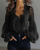 Women’s Long Puff Sleeve Lace Blouse – Elegant Vintage Style Top