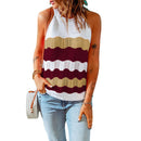 Women's Sleeveless Knit Top – Colorful Wave Pattern Casual Summer Tank