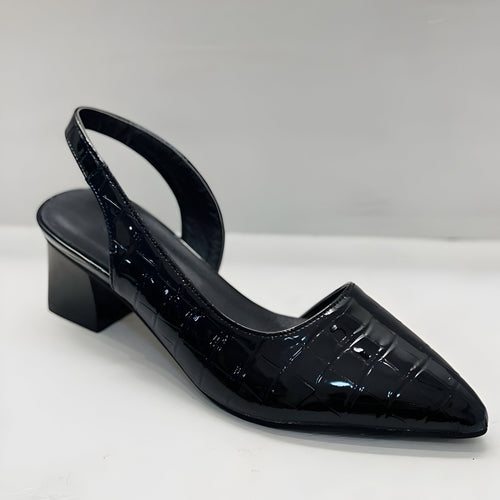 Women's Shiny Leather Closed-Toe Sandals – Block Heel Comfort