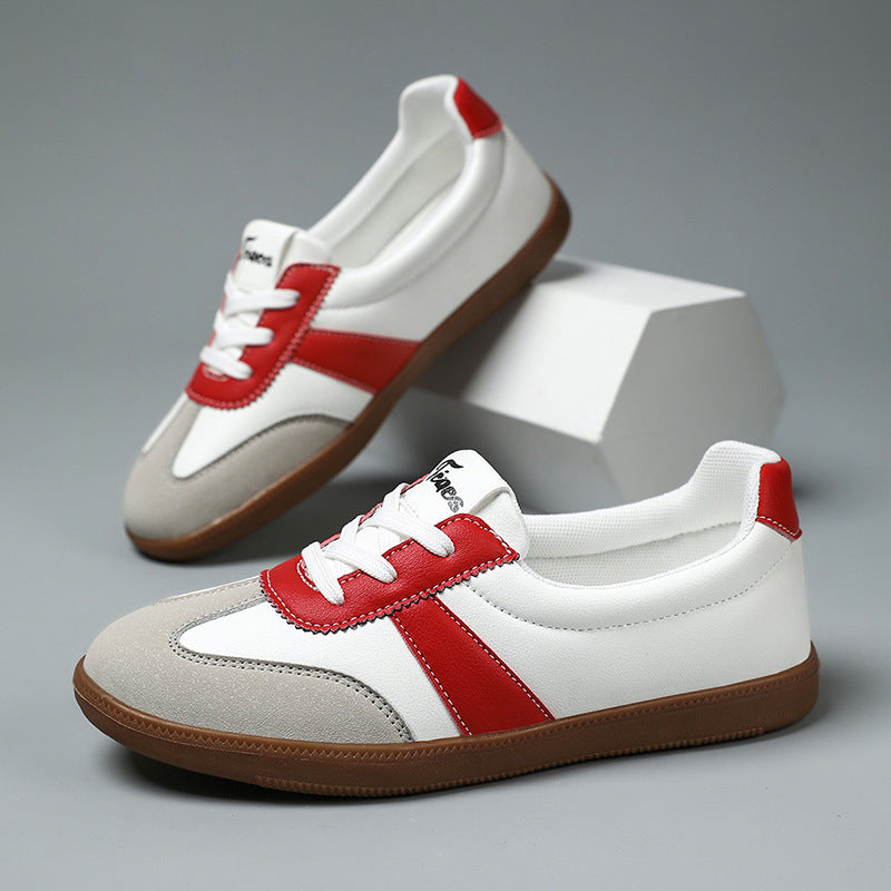 Women’s Trendy Laced-Up Faux Leather Sneakers – Cushioned Everyday Comfort