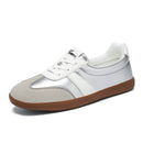 Women’s Trendy Laced-Up Faux Leather Sneakers – Cushioned Everyday Comfort