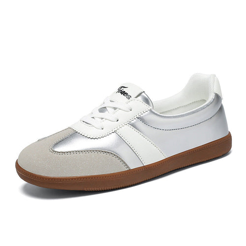 Women’s Trendy Laced-Up Faux Leather Sneakers – Cushioned Everyday Comfort