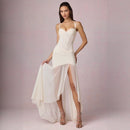 Women's Ruched Asymmetric Corset Gown In Ivory – Luxury Bridal Dress