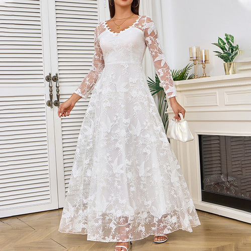 Women's Elegant Lace Detailed Wedding Dress With Voluminous Skirt – Princess Bridal Gown