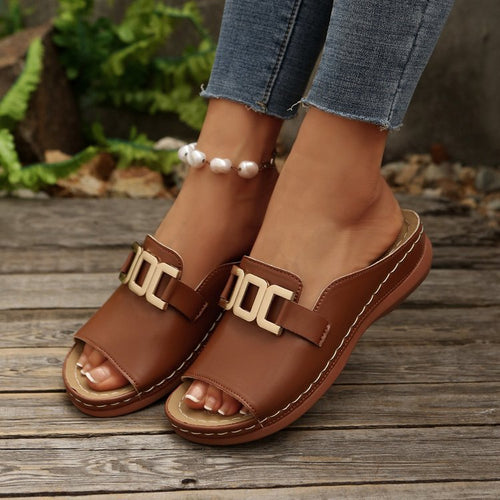 Women’s Slip On Buckle Wedge Sandals – Comfortable Platform Shoes