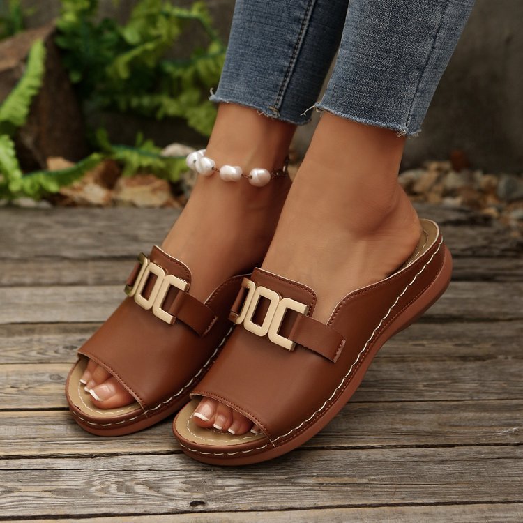 Women’s Slip On Buckle Wedge Sandals – Comfortable Platform Shoes
