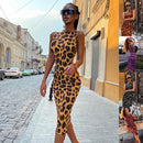 Women's Leopard Print Bodycon Dress – Sleeveless Trendy Party Dress