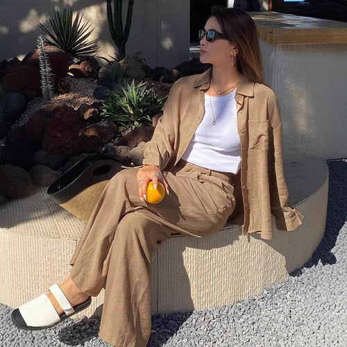 Women’s Linen Shirt And Trouser Set – Loose Fit Summer Outfit