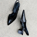Women's Shiny Leather Closed-Toe Sandals – Block Heel Comfort
