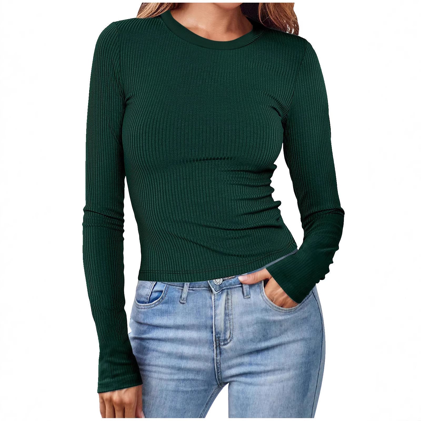Women’s Fitted Ribbed Long Sleeve Top – Slim Stretch Everyday Shirt