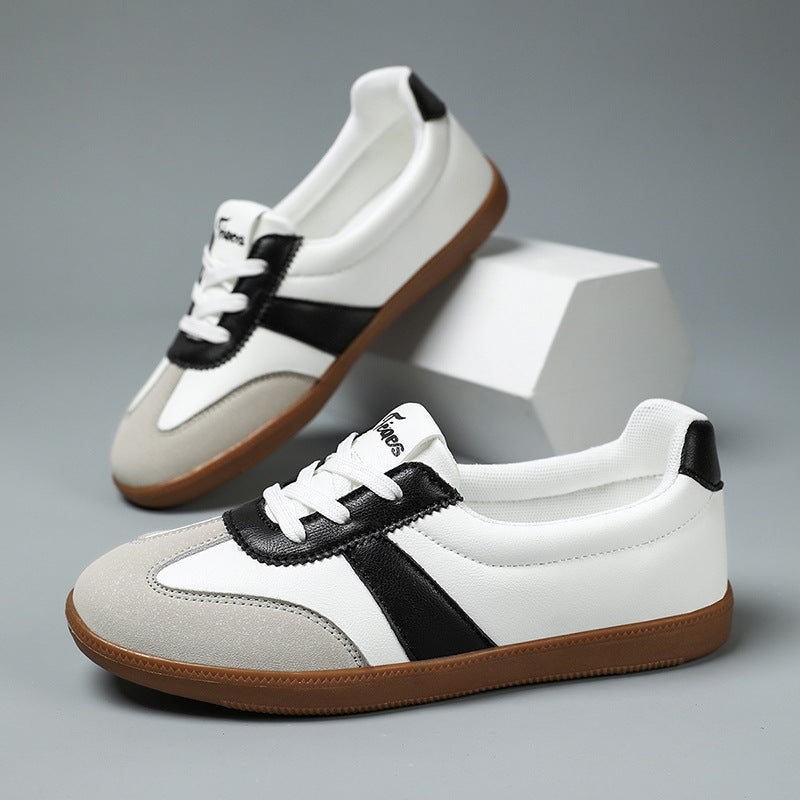 Women’s Trendy Laced-Up Faux Leather Sneakers – Cushioned Everyday Comfort