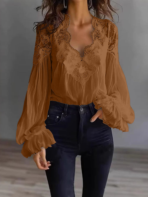 Women’s Long Puff Sleeve Lace Blouse – Elegant Vintage Style Top