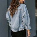 Women's Casual Denim Jacket – Trendy Animal Print Patch Jacket