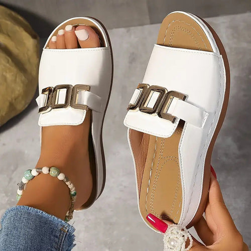 Women’s Slip On Buckle Wedge Sandals – Comfortable Platform Shoes