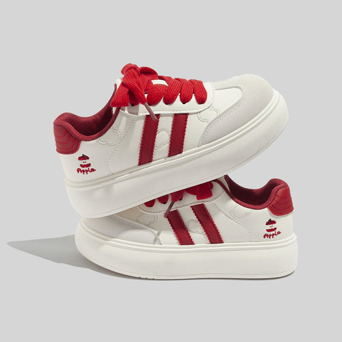 Women's Trendy Laced Up Suede Sneakers With Red Laces