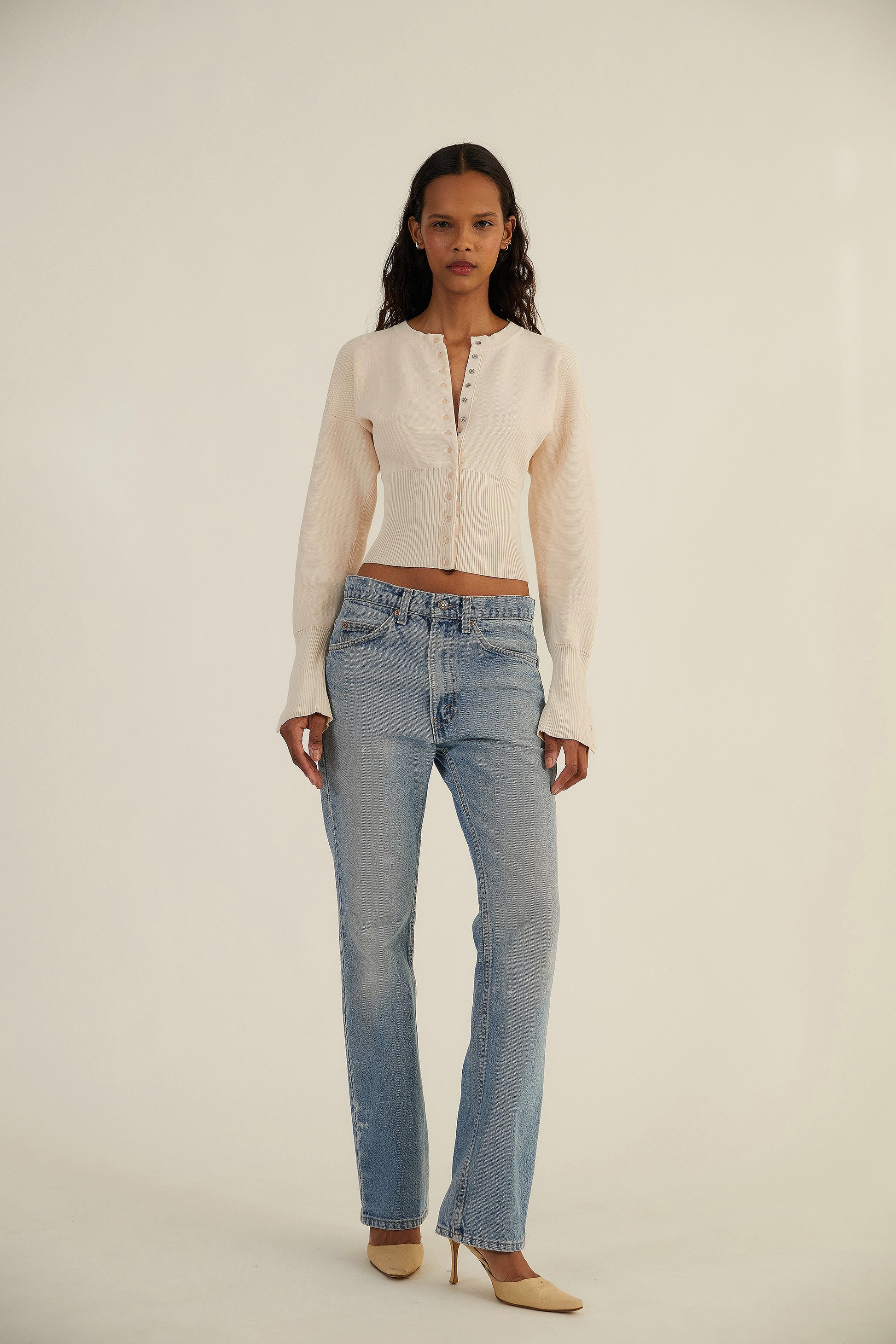 Women's Ribbed Cropped Button Cardigan – Fitted Long Sleeve Knit Top