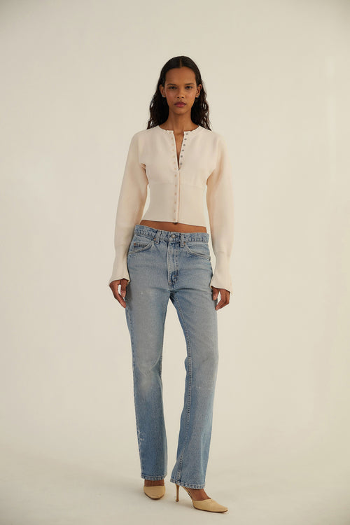 Women's Ribbed Cropped Button Cardigan – Fitted Long Sleeve Knit Top