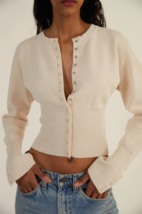 Women's Ribbed Cropped Button Cardigan – Fitted Long Sleeve Knit Top