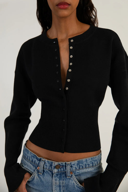 Women's Ribbed Cropped Button Cardigan – Fitted Long Sleeve Knit Top