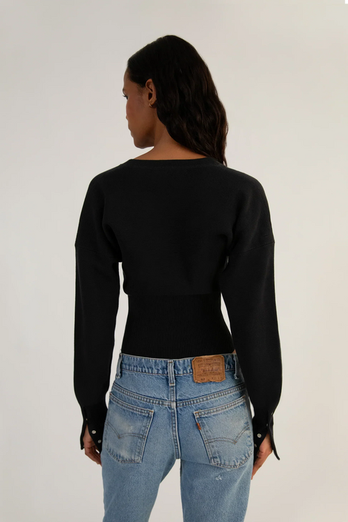 Women's Ribbed Cropped Button Cardigan – Fitted Long Sleeve Knit Top