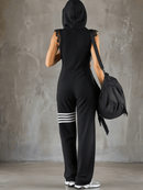 Women’s Sleeveless Long Jumpsuit - Hoodie Striped Casual Outfit