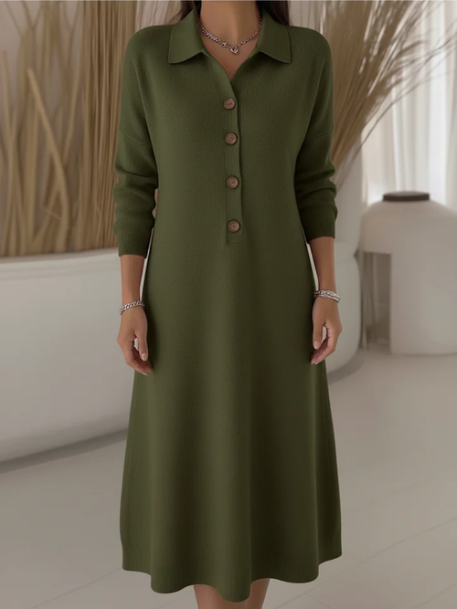 Women's Long Red Button-Down Dress – Collared Longsleeve Maxi Dress