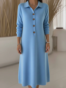 Women's Long Red Button-Down Dress – Collared Longsleeve Maxi Dress