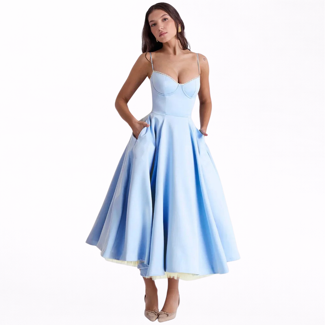 Women’s Sleeveless Corset Midi Dress - Elegant Dinner Party Style