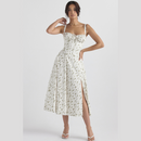 Women's Elegant Sleeveless Floral Party Dress with Slit and Sweetheart Neckline