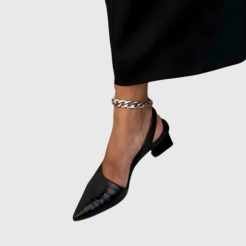 Women's Shiny Leather Closed-Toe Sandals – Block Heel Comfort