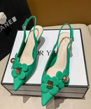 Orange Pointed Toe Floral Sequined Splicing Stiletto Sandals