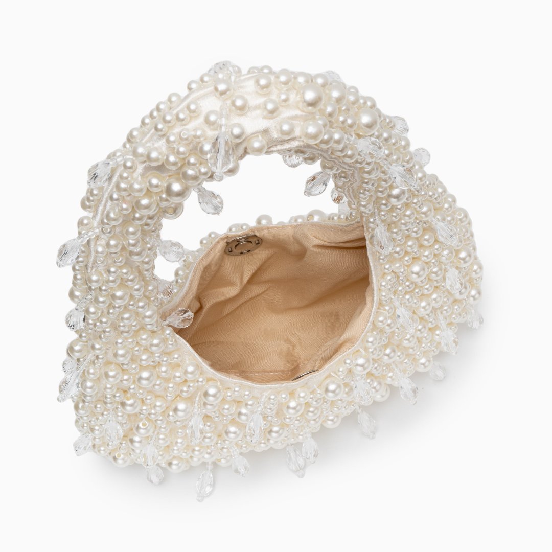Pearl Bead Handbag – Sculpted Top-Handle – Structured Mini Design