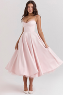 Pink Satin Midi Dress: Flattering Fit for Weddings & Special Events 3