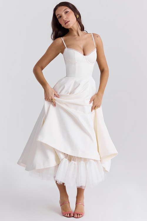 Pink Satin Midi Dress: Flattering Fit for Weddings & Special Events 6