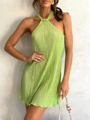 Plissé Halter Mini Summer Dress for Women – Elegant and Comfortable Lightweight Design 1