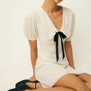 Polka Dot Mini Dress – Puff Sleeve Vintage Summer Dress for Women