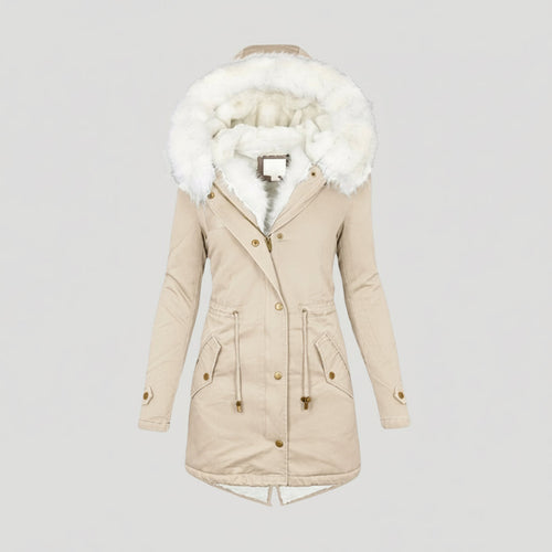 Women’s Winter Parka – Faux Fur Hood and Belted Design