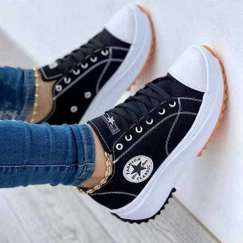 Women's Lace-Up Platform Sneakers – Trendy Canvas Star Trainers