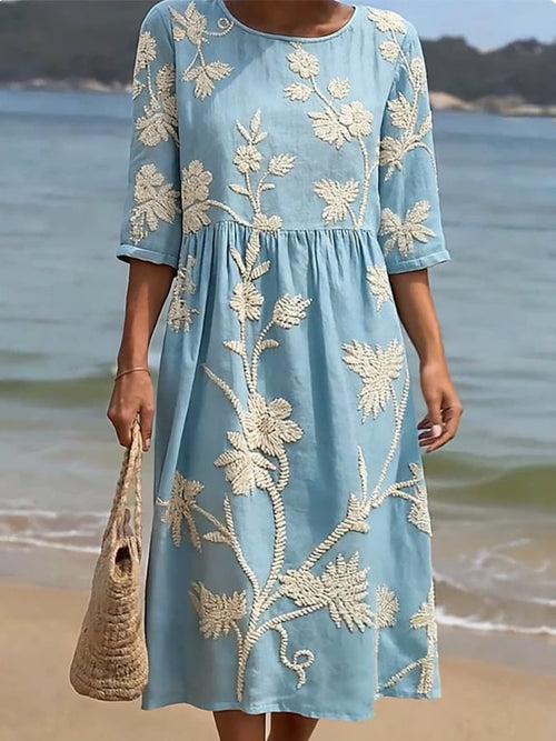 Women's Loose Fit Floral Summer Midi Dress – Lightweight Casual Dress