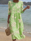 Women's Loose Fit Floral Summer Midi Dress – Lightweight Casual Dress