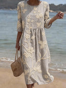 Women's Loose Fit Floral Summer Midi Dress – Lightweight Casual Dress