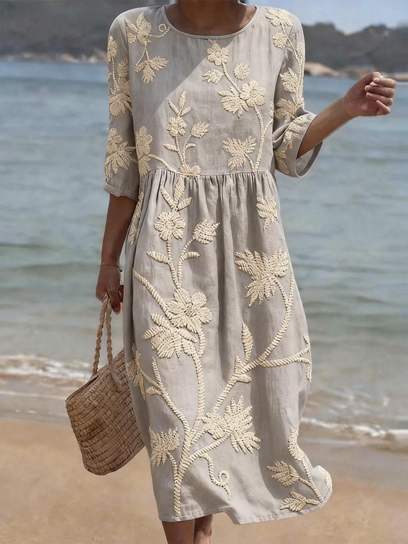 Women's Loose Fit Floral Summer Midi Dress – Lightweight Casual Dress