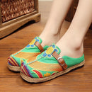 Red Cotton Linen Embroideried Fabric Vintage Buckle Strap Thong Sandals
