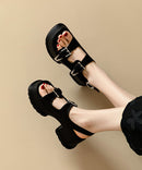 Red Platform Faux Leather Chic Buckle Strap Splicing Sandals
